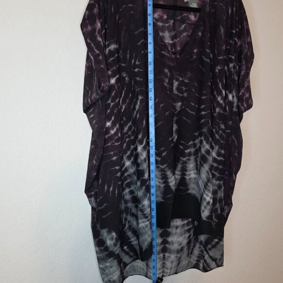 Neiman Marcus Purple & Black Tie-Dye V-Neck Tunic Top XL Boho Festival - Picture 6 of 8